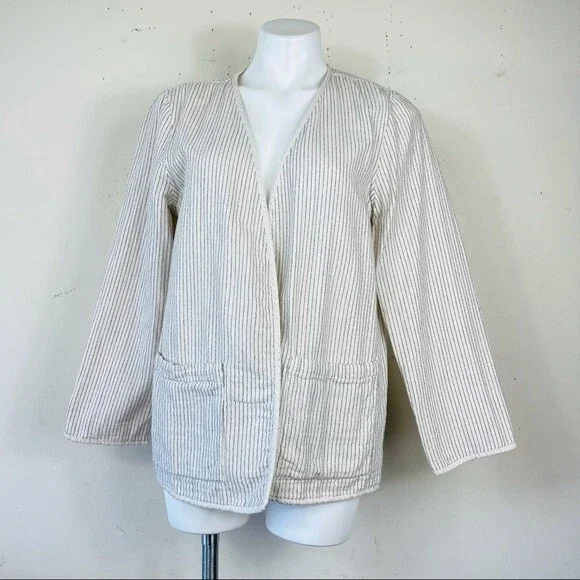 EILEEN FISHER REVERSIBLE COTTON KIMONO JACKET M Open Front Lagenlook Blazer - Picture 7 of 13